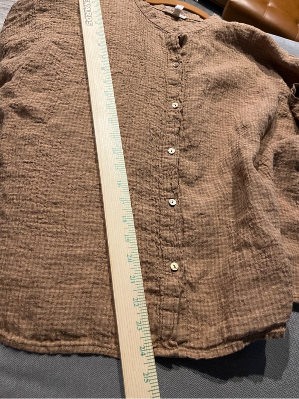 Eileen Fisher Casual Short-Sleeve Button Front Top - Chestnut/Tan Size:XL - Picture 9 of 9